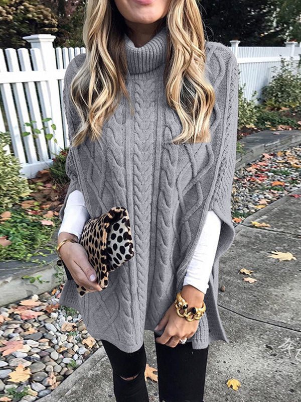 Sweaters Solid Turtleneck Slit Sweater - LuckyFash™