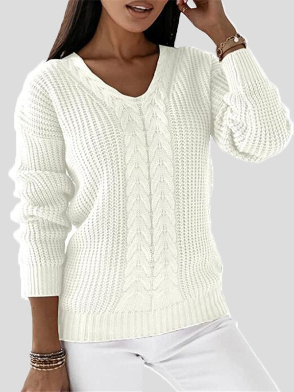 Women's Sweaters Solid V-Neck Long Sleeve Casual Sweater - LuckyFash™