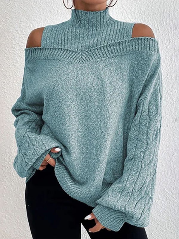 Women's Sweaters Turtleneck Off Shoulder Balloon Sleeve Sweater - LuckyFash™