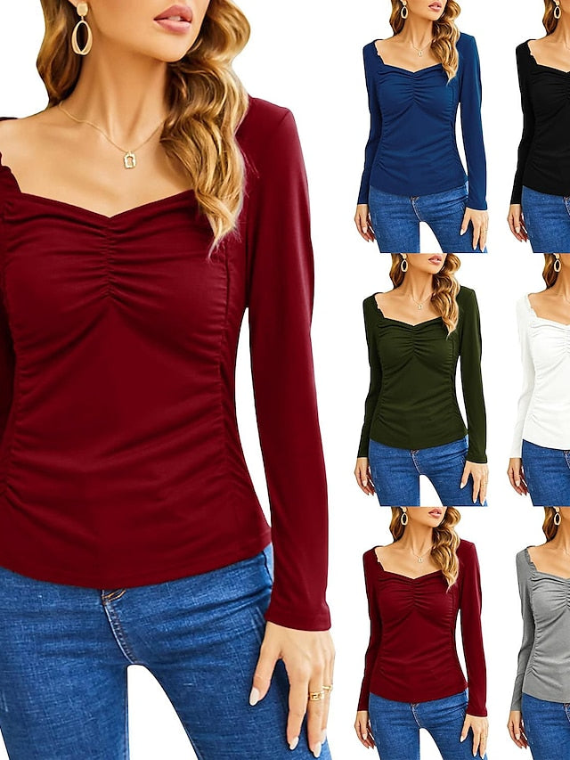 Blouse Sweater Solid Colored Basic Fall ArmyGreen Blue Red Grey White for Women - LuckyFash™